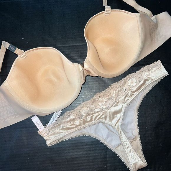 NWT Victoria's Secret strapless 36DDD BRA SET L thong BEIGE lightly Lined - Picture 4 of 5